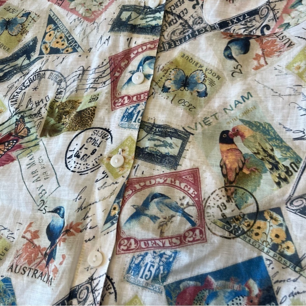 Chico's Linen Stamp Travel Printed 3/4 Sleeve Blouse Size 1(M) - Picture 4 of 9